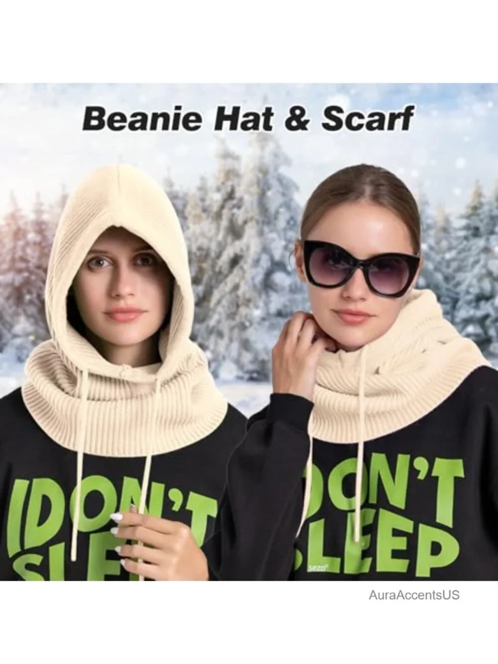 Oversize Knit Balaclava Hooded Scarf Hat Winter Neck Gaiter for Women Men